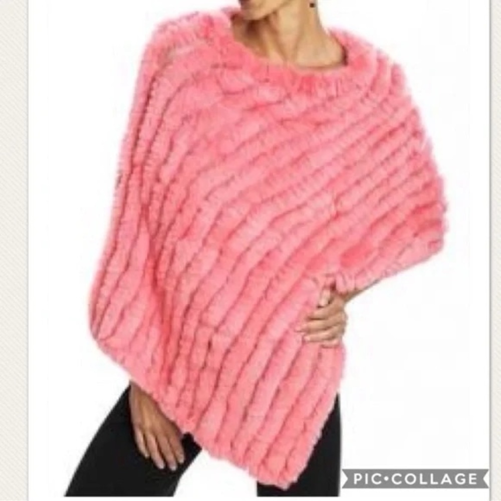 Rose Pink Women's Rabbit Fur Poncho One Size
